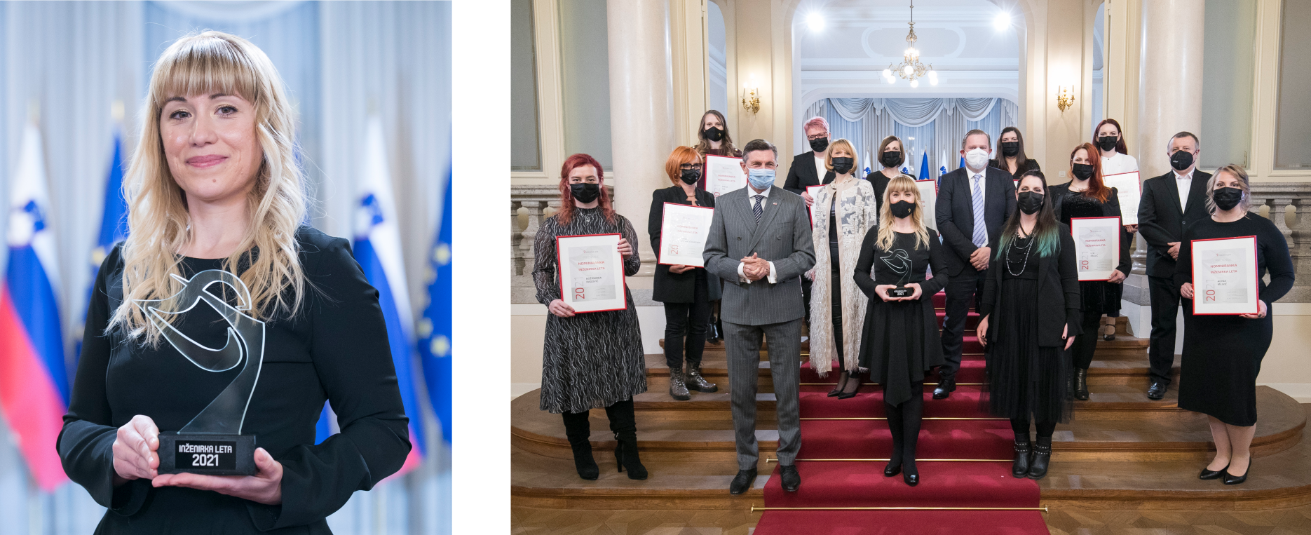 LEFT: dr. Nataša Kovačević; RIGHT: Reception with President Borut Pahor (Dr. Nataša Kovačević - first row, third from the left) PHOTO: Andrej Križ